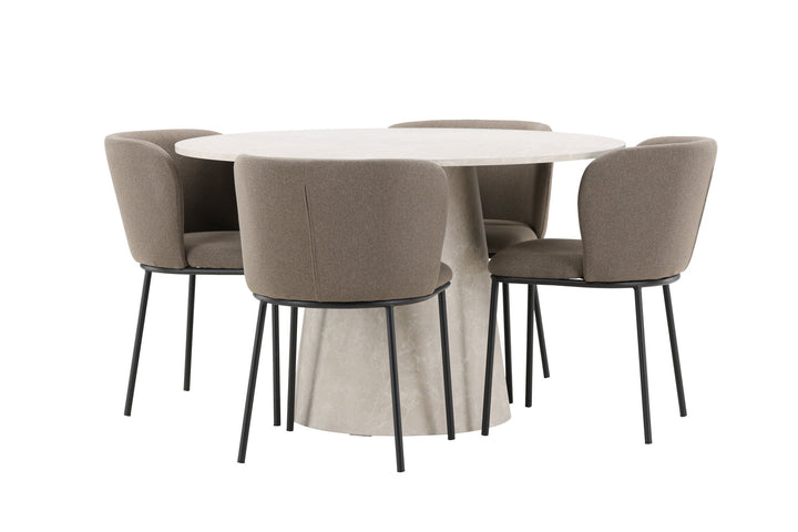 Venture Home Lanzo Table - Beige with 4 Edina Chair - Black / Brown