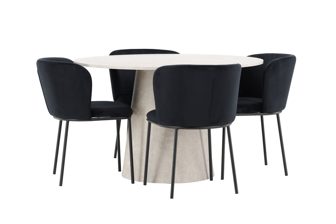 Venture Home Lanzo Table - Beige with 4 Edina Chair - Black