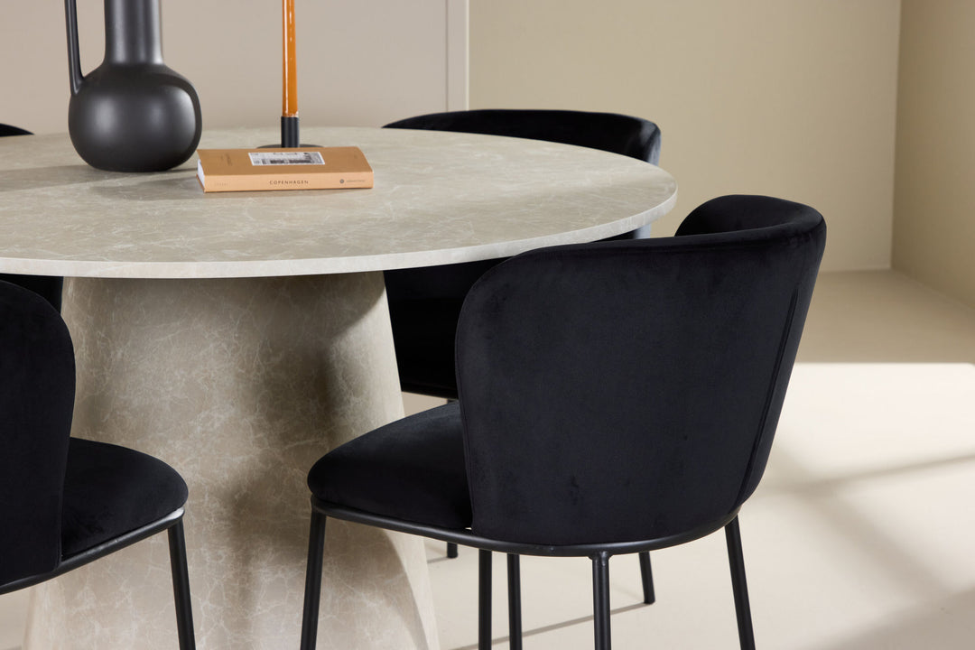 Venture Home Lanzo Table - Beige with 4 Edina Chair - Black