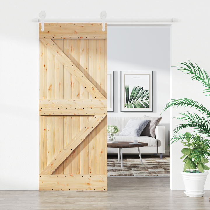 Skydedør Natur og hvid 85 x 210 cm Massivt Fyrretræ