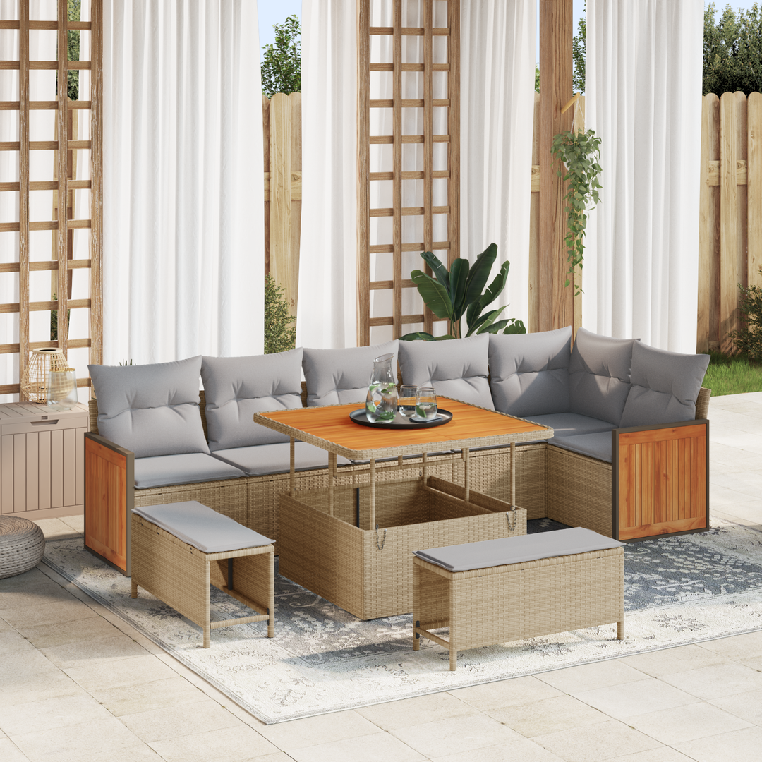 Havesofa Sæt med pude 9 pcs Beige og lys grå