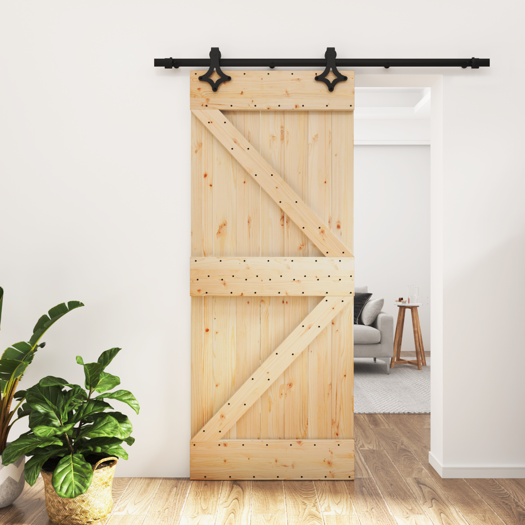Skydedør Naturfarvet og sort 85 x 210 cm Massivt Fyrretræ