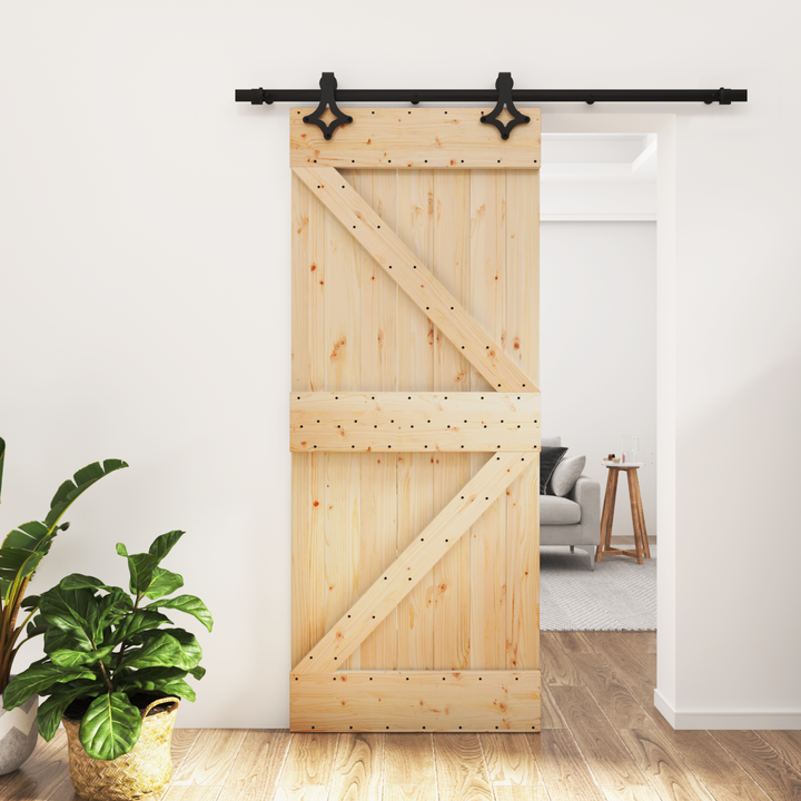 Skydedør Naturfarvet og sort 85 x 210 cm Massivt Fyrretræ