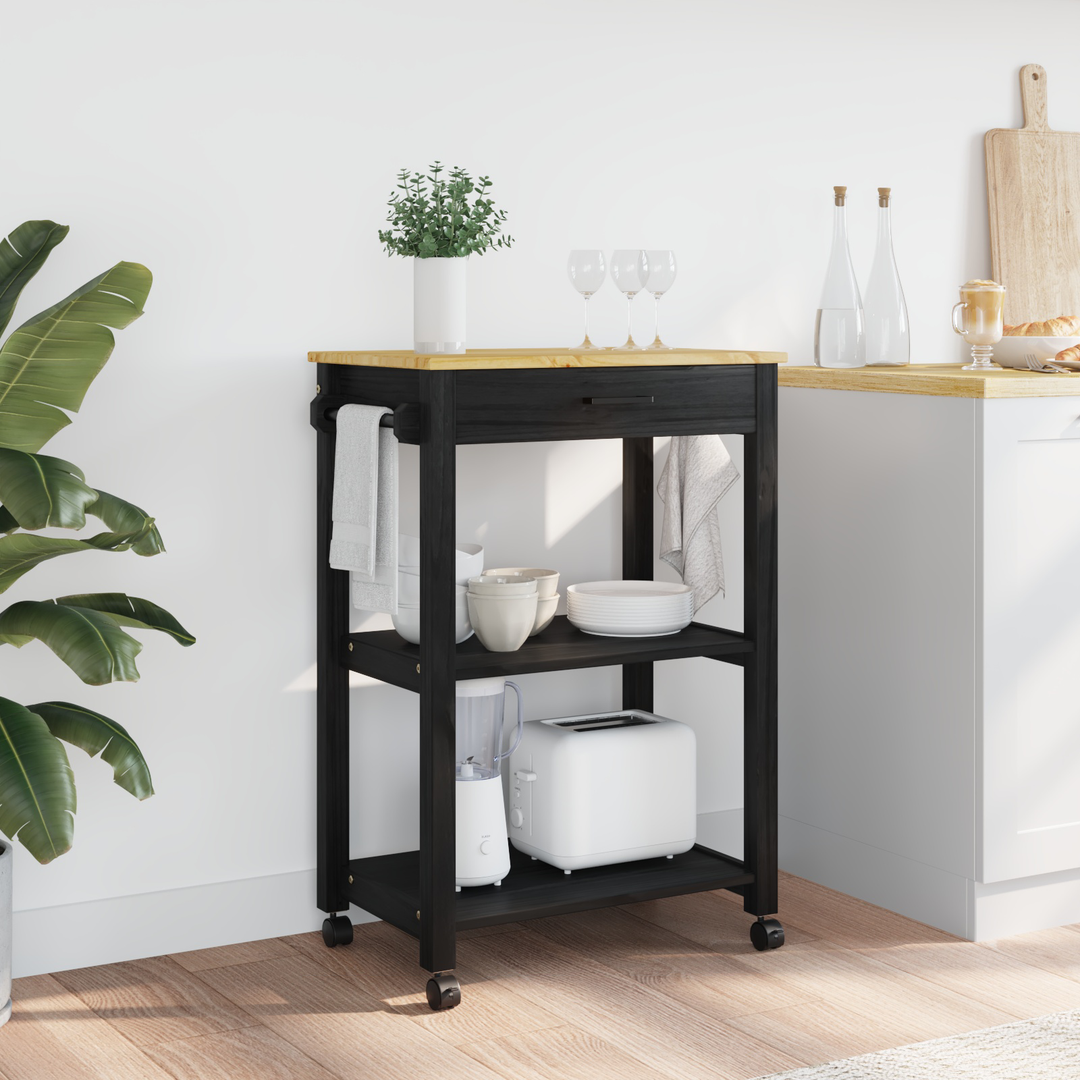 Køkkenvogn MONZA Sort 60 x 40 x 88,5 cm Massivt fyrretræ