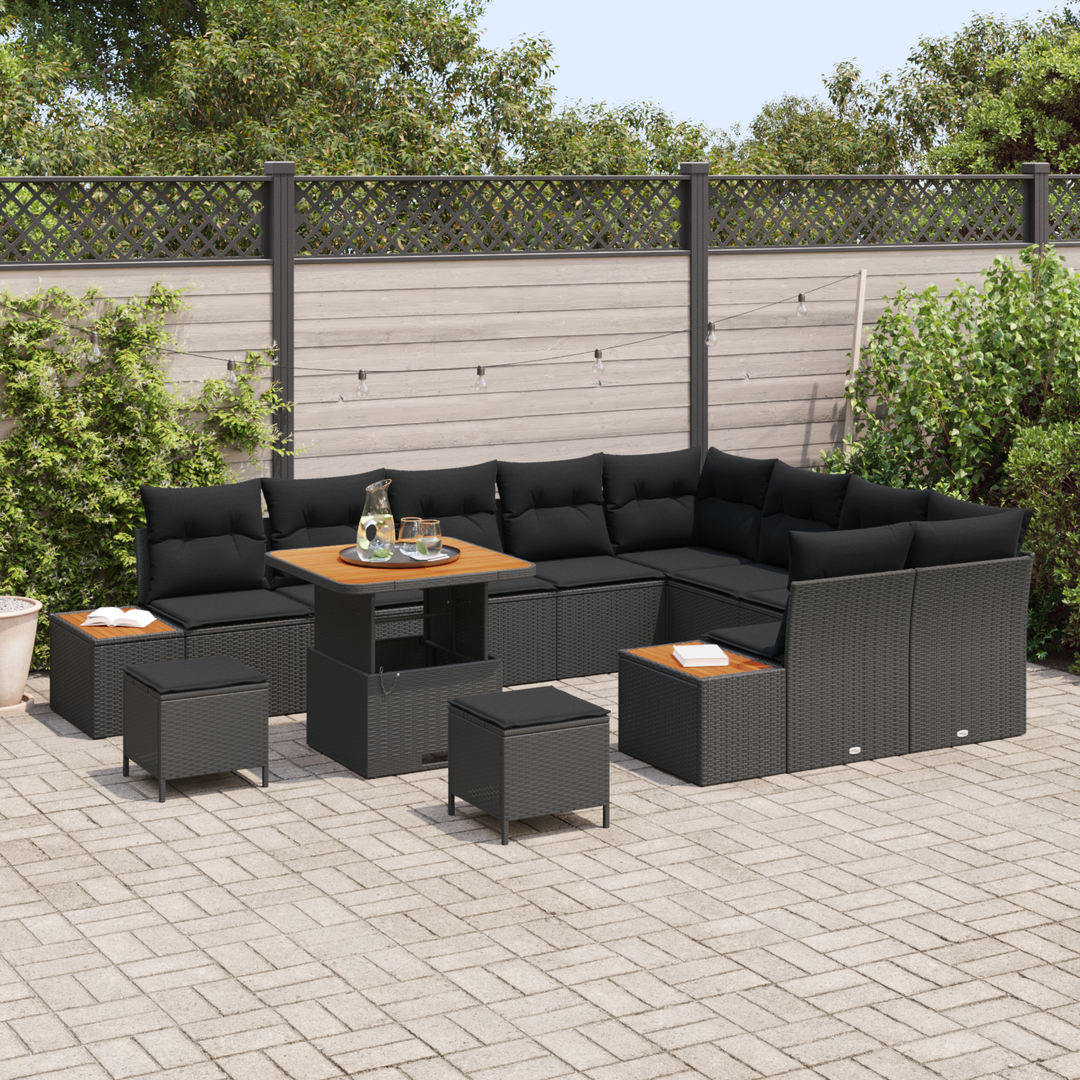 Havesofa Sæt med pude med opbevaring 12 pcs Sort Poly rattan