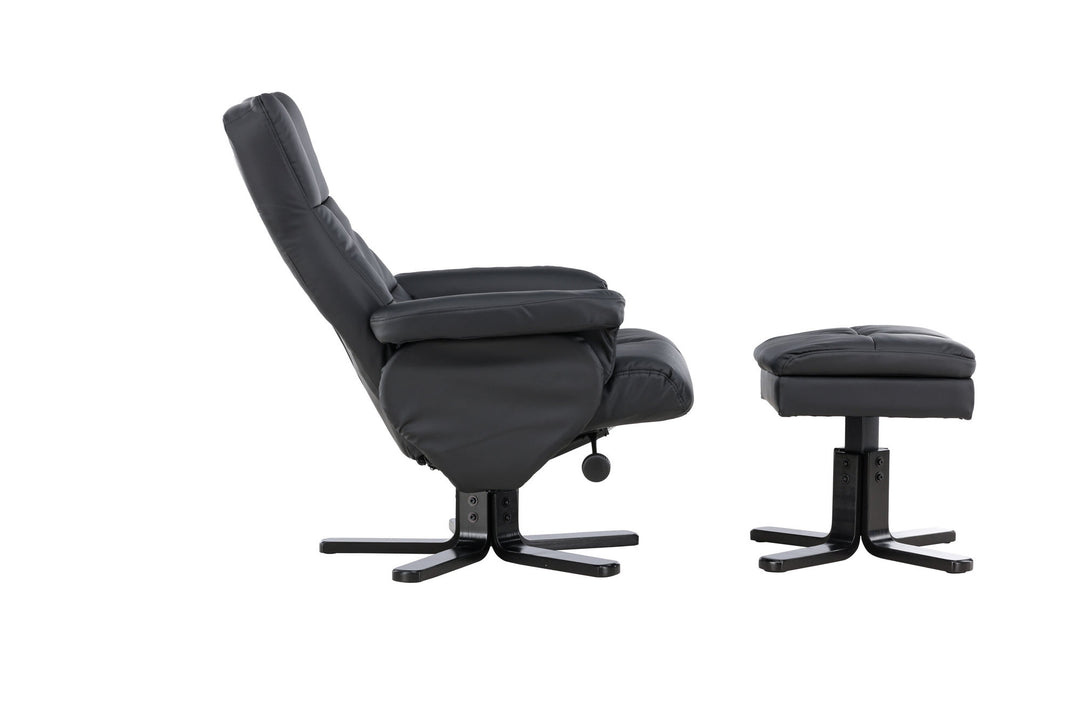 Venture Home Sven Recliner with Ottoman, Black PU