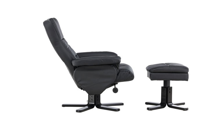 Venture Home Sven Recliner with Ottoman, Black PU
