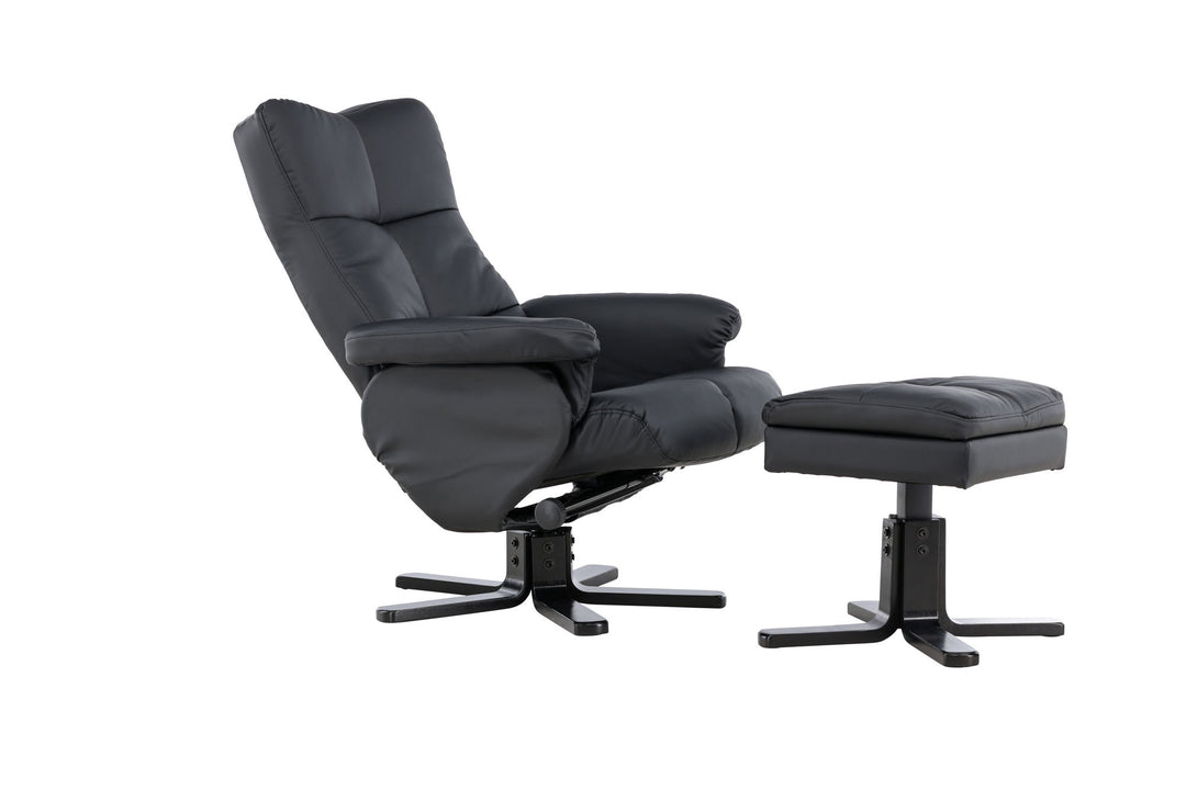 Venture Home Sven Recliner with Ottoman, Black PU