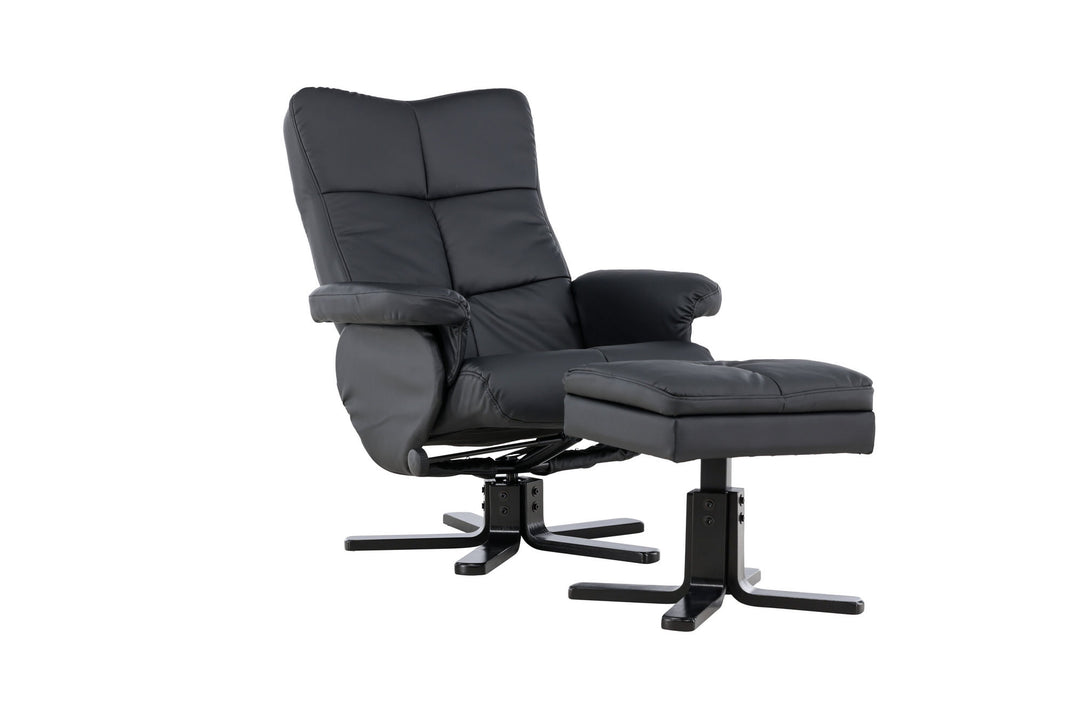 Venture Home Sven Recliner with Ottoman, Black PU
