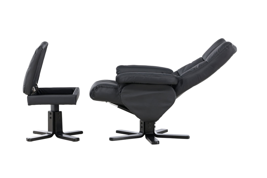 Venture Home Sven Recliner with Ottoman, Black PU
