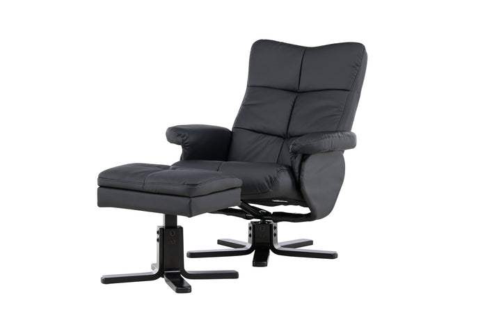 Venture Home Sven Recliner with Ottoman, Black PU