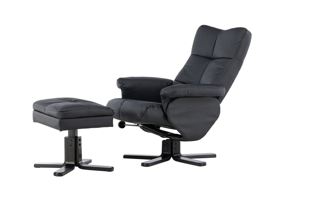 Venture Home Sven Recliner with Ottoman, Black PU