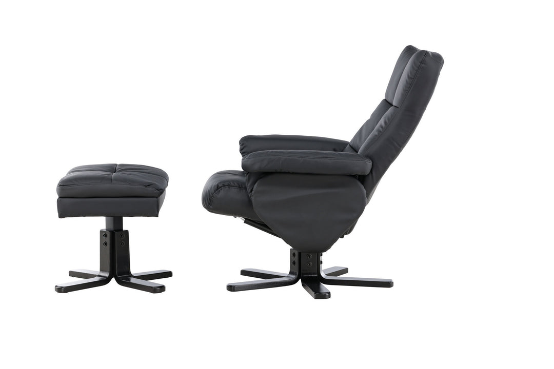 Venture Home Sven Recliner with Ottoman, Black PU