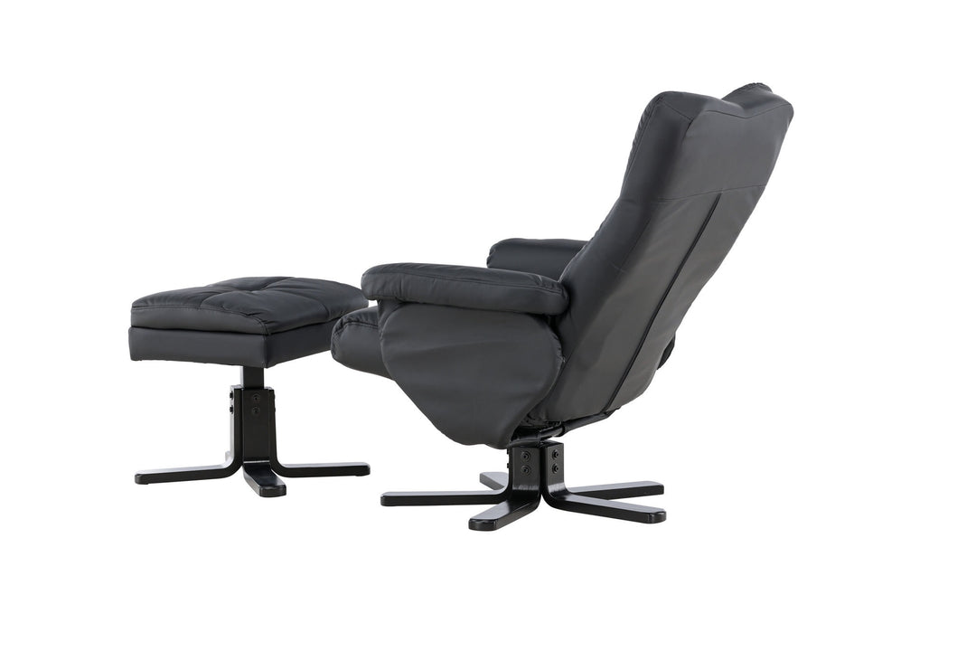 Venture Home Sven Recliner with Ottoman, Black PU