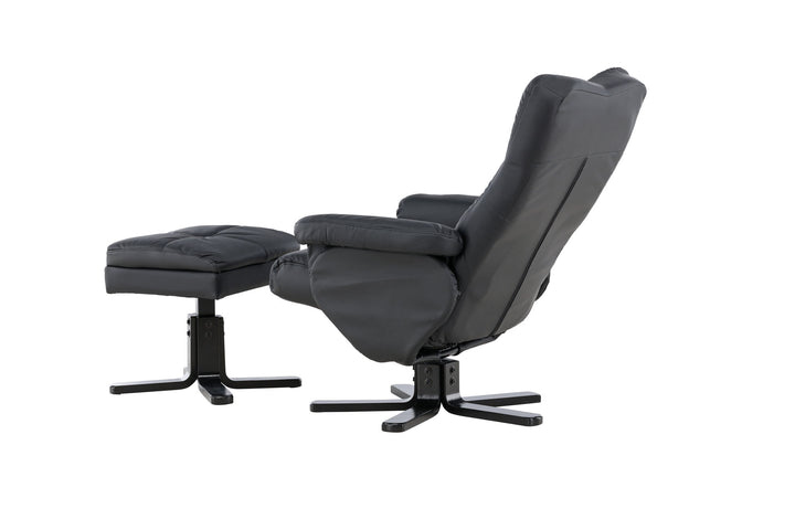 Venture Home Sven Recliner with Ottoman, Black PU
