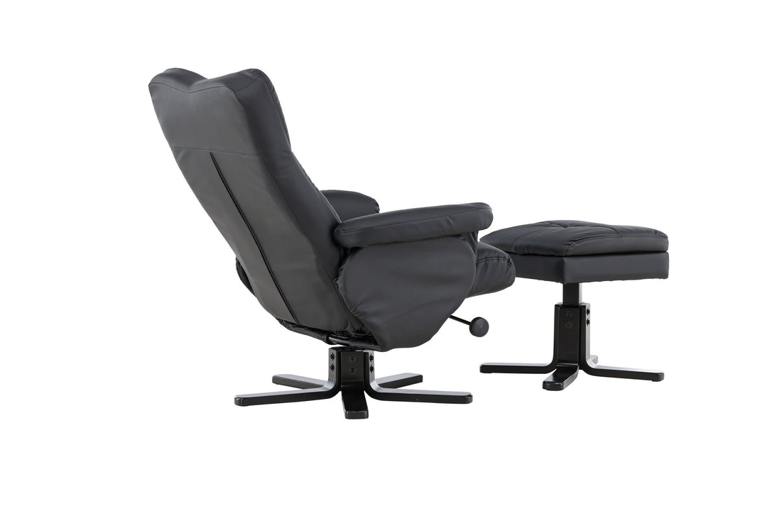 Venture Home Sven Recliner with Ottoman, Black PU