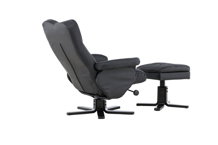 Venture Home Sven Recliner with Ottoman, Black PU