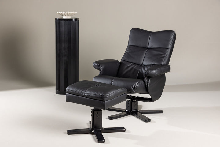 Venture Home Sven Recliner with Ottoman, Black PU