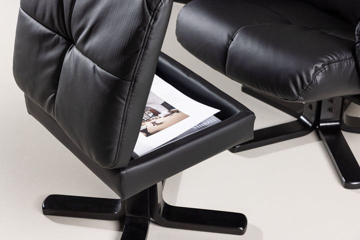 Venture Home Sven Recliner with Ottoman, Black PU