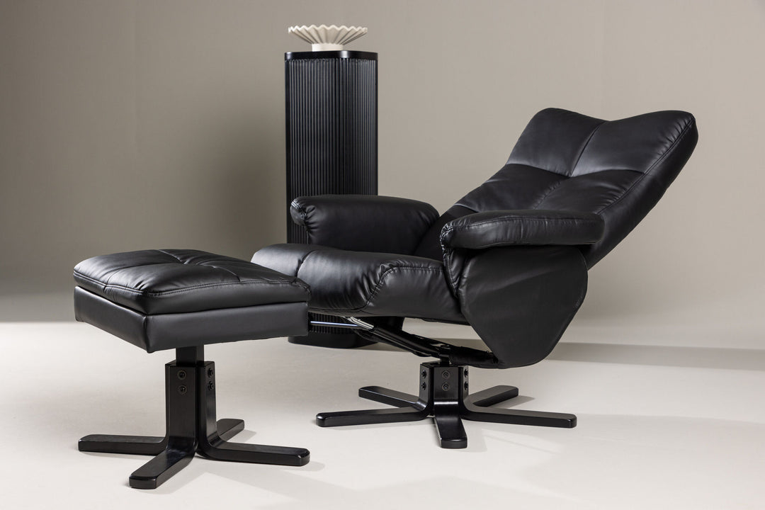 Venture Home Sven Recliner with Ottoman, Black PU