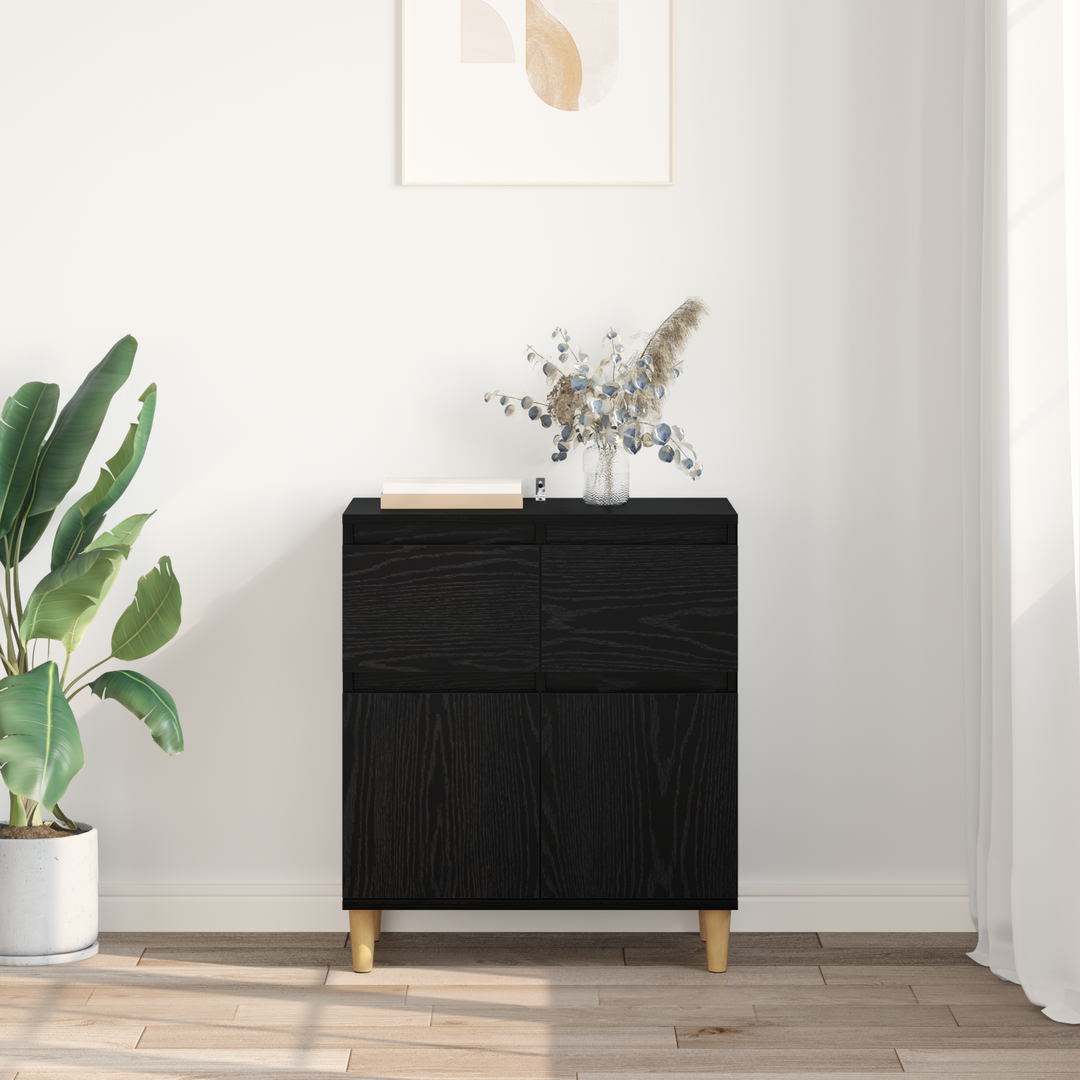 Sideboard med skuffe Sort eg 60 x 35 x 70 cm Konstrueret træ