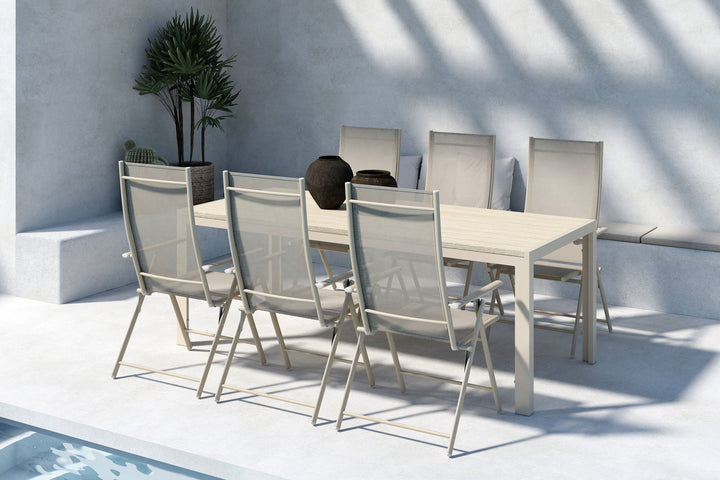 Venture Home Mirko Dining Table - Beige + Levanzo Diningchair - Beige x 6