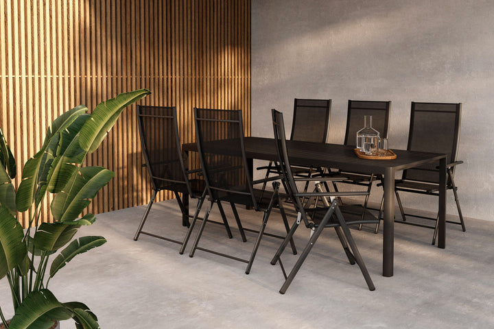 Venture Home Giardini Dining Table - Black + Levanzo Diningchair - Black  x 6