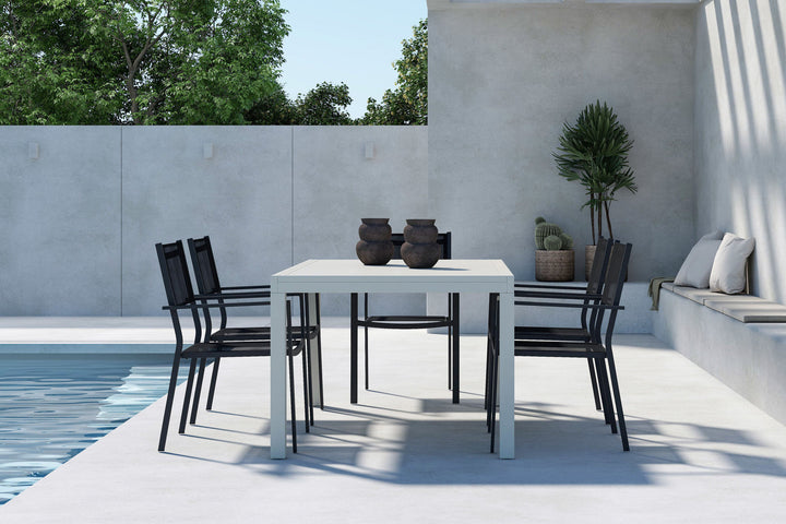 Venture Home Capo Dining Table Extendable  - Beige + Copacabana Stacking Chair x 6