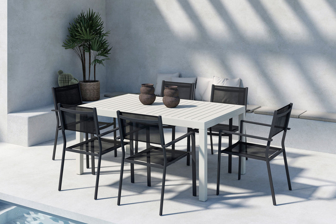 Venture Home Capo Dining Table Extendable  - Beige + Copacabana Stacking Chair x 6