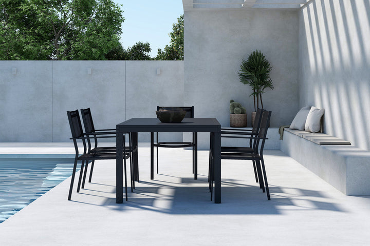 Venture Home Capo Dining Table Extendable  - Black + Copacabana Stacking Chair x 6