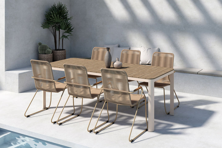 Venture Home Etna Dining Table - Beige / Woodlook + Bois Diningchair - Beige x 6