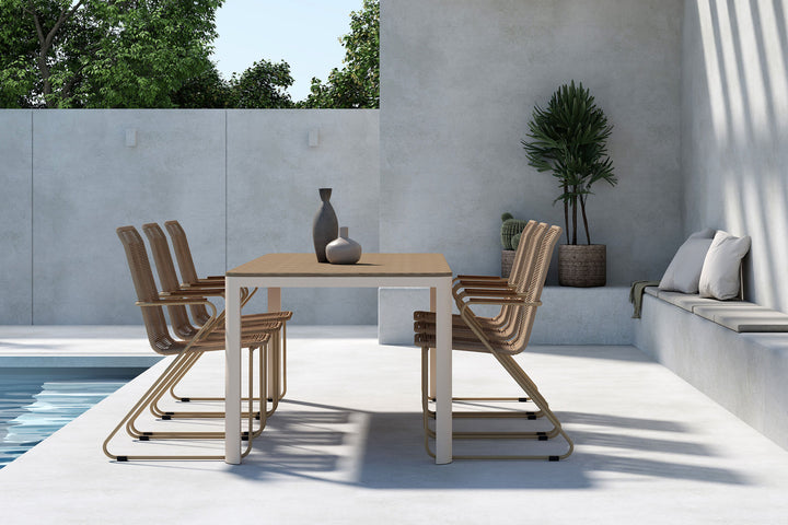 Venture Home Etna Dining Table - Beige / Woodlook + Bois Diningchair - Beige x 6