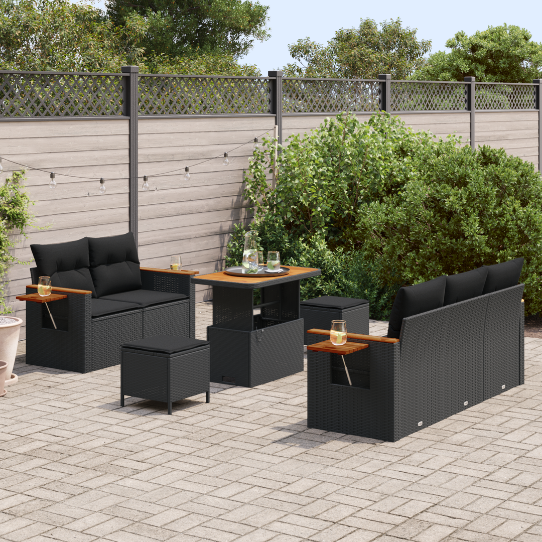 Havesofa Sæt med pude 10 pcs Sort polyrattan