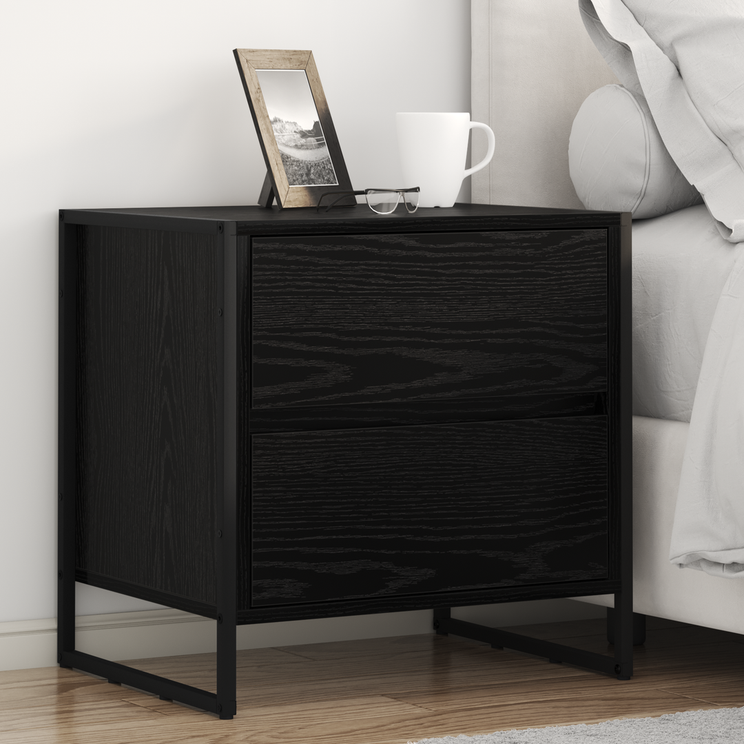 Sengebord med skuffe Sort eg 50 x 39,5 x 50 cm Konstrueret træ