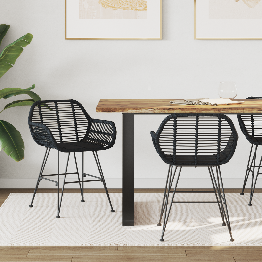 Spisestuestol 2 pcs Rattan og Jern Sort 55 x 50 x 74 cm