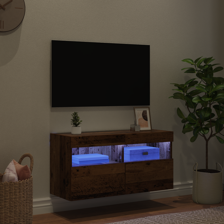 TV vægskab med LED Gammelt træ 80 x 30 x 40 cm Konstrueret træ