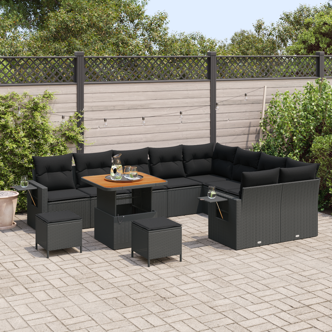 Havesofa Sæt med pude 12 pcs Sort polyrattan