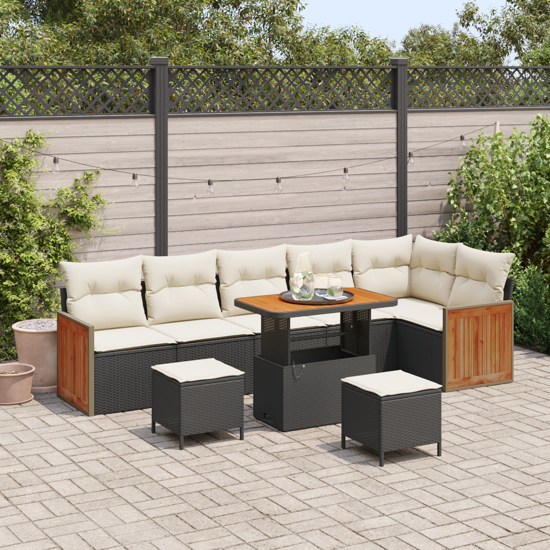 Havesofa Sæt med pude 9 pcs Sort og Cream
