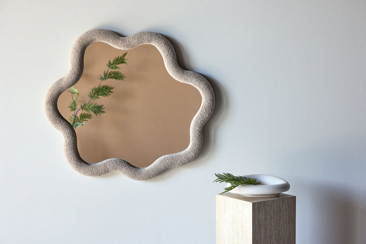 Venture Home Kungsbacka Mirror 70x70 cm - MDF with Beige Boucle / Clear Glass
