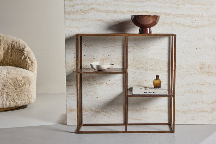 Venture Home Staal Bookcase 80x26x81 cm - Steel Frame Walnut / MDF with Walnut 3D Paper