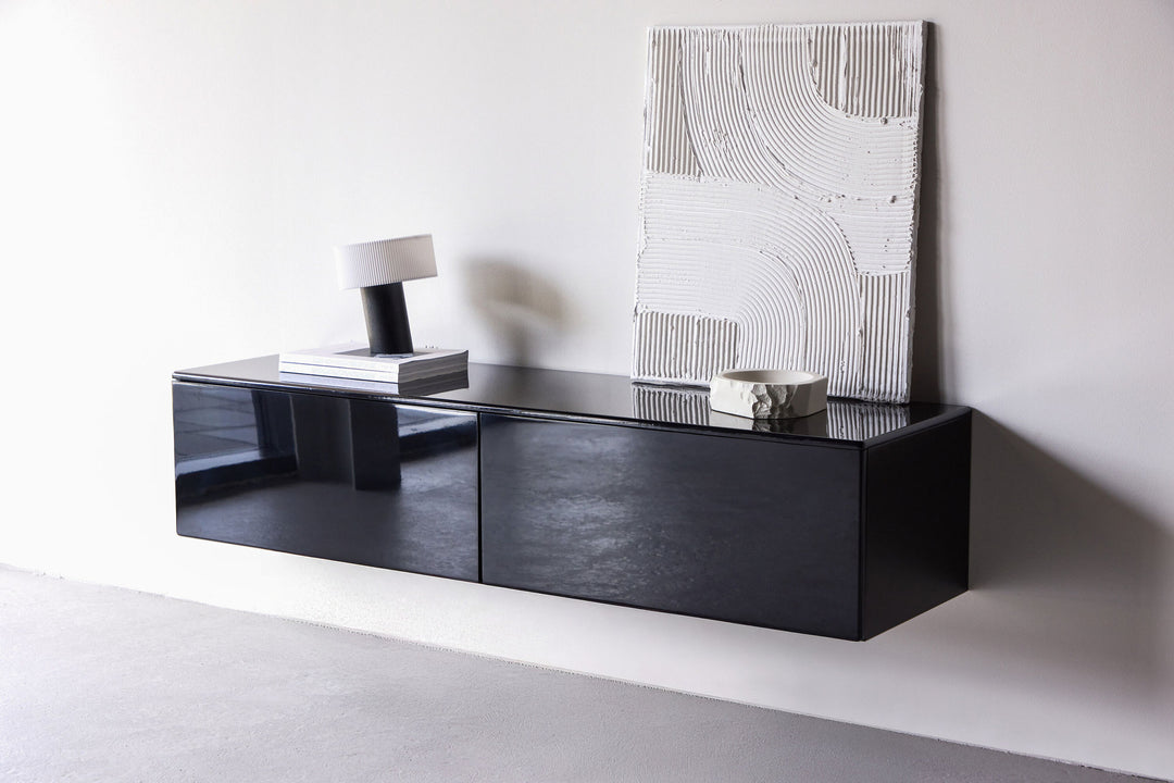 Venture Home Fristad TV Stand 160x45x35 cm - MDF with Black Glossy PU Lacquer Painting