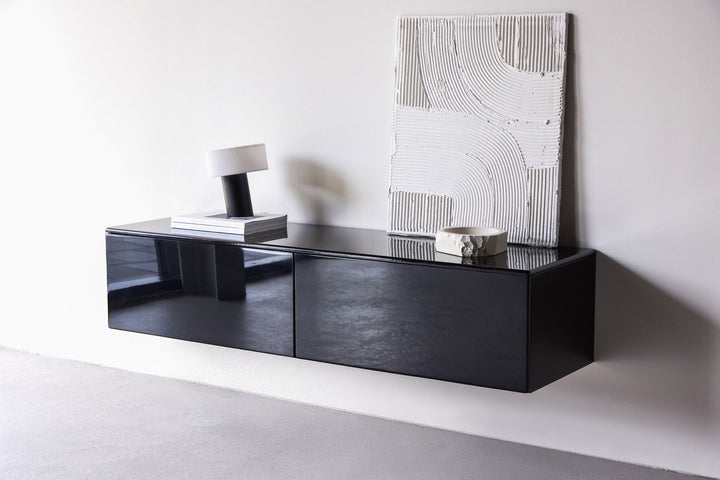 Venture Home Fristad TV Stand 160x45x35 cm - MDF with Black Glossy PU Lacquer Painting