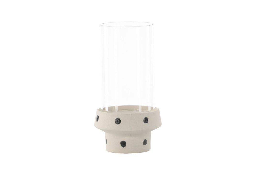 Venture Home Davida Lantern -  White/Black Dots/Clear Glass - 15*H29cm