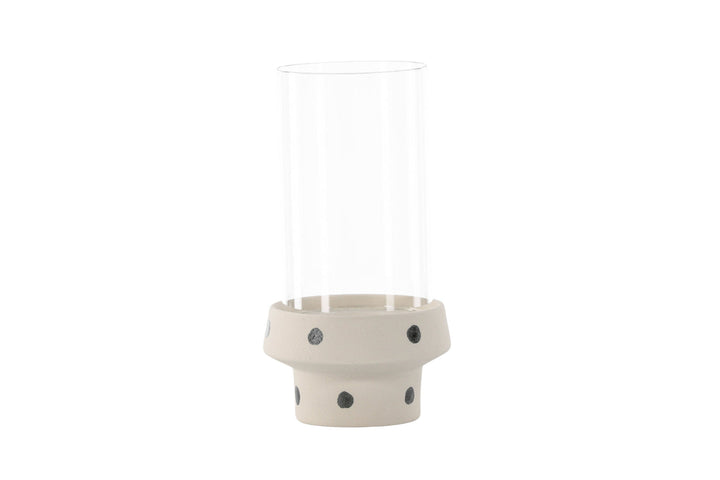 Venture Home Davida Lantern -  White/Black Dots/Clear Glass - 15*H29cm