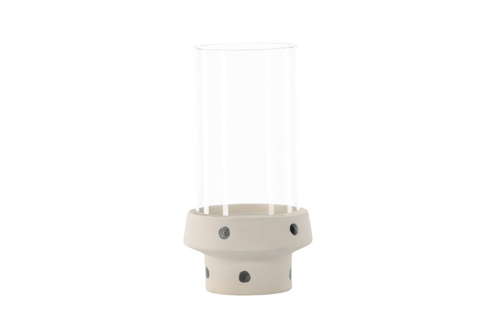 Venture Home Davida Lantern -  White/Black Dots/Clear Glass - 15*H29cm