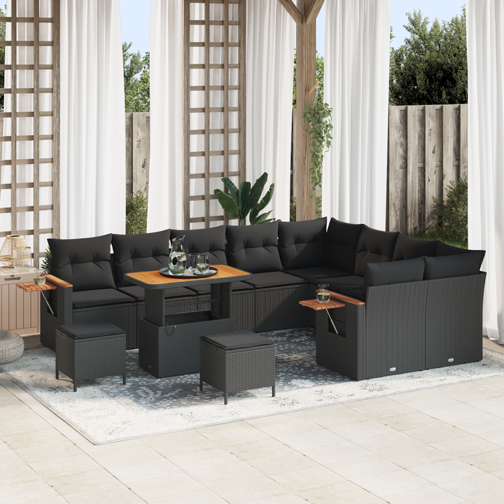 Havesofa Sæt med pude 13 pcs Sort polyrattan