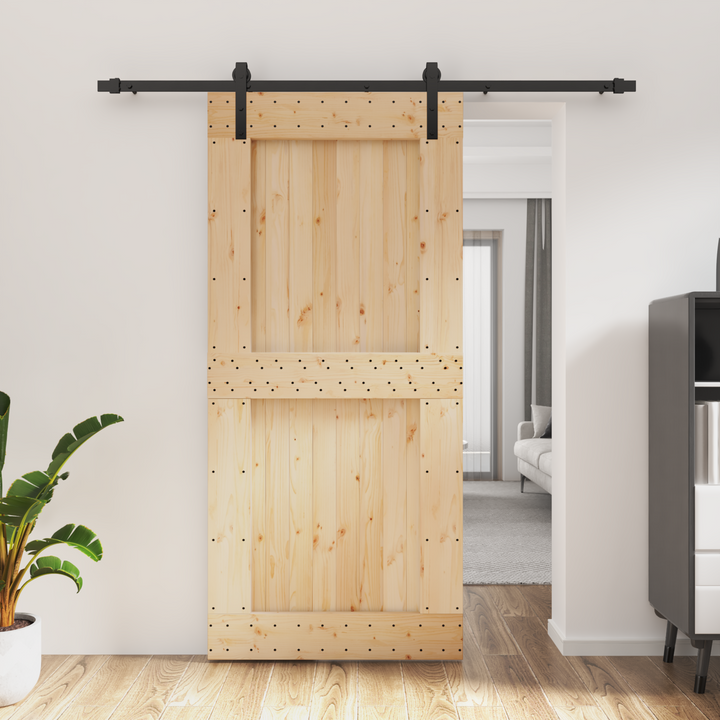 Skydedør Naturfarvet og sort 95 x 210 cm Massivt Fyrretræ