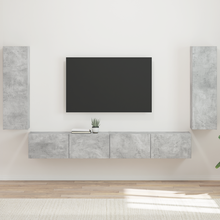 Tv vægskab sæt Vægmonteret 4 pcs Beton Grå Konstrueret træ