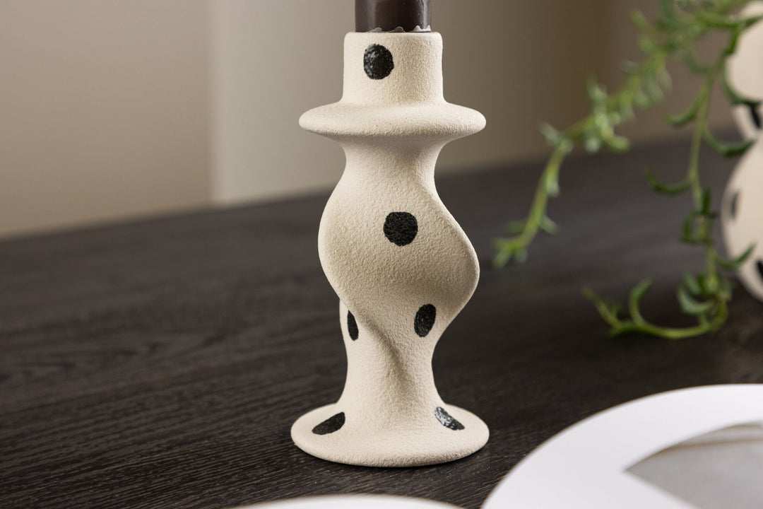 Venture Home Glory Candlestick - White/Black Dots - D2*W6*H12cm