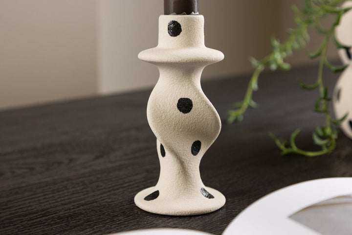 Venture Home Glory Candlestick - White/Black Dots - D2*W6*H12cm